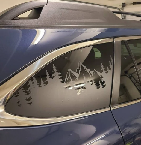 Mountain and Tree Decal – Fits Outback-Style Rear Quarter Window (2010–2025)