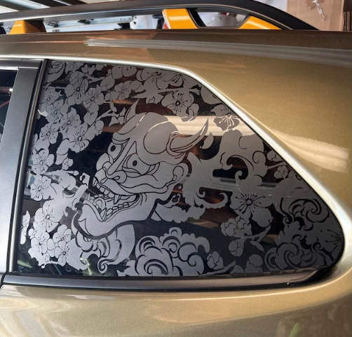 Oni Demon Mask Vinyl Decal – Fits Forester Quarter Window (2009–2026)