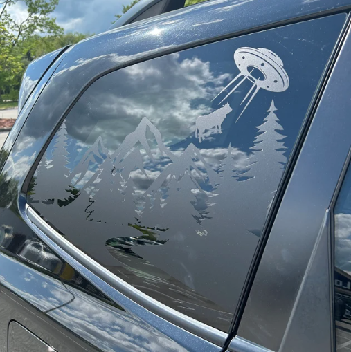 UFO Cow Abduction Vinyl Decal – Fits Forester Quarter Window (2009–2026)