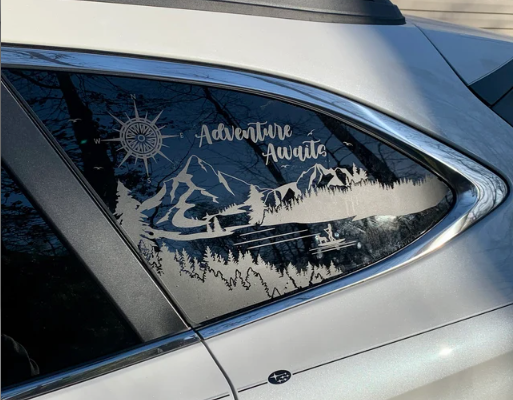 Adventure Awaits Decal – Paddle Girl & Dog, Compatible with Outback-Style Rear Quarter Window (2010–2025)
