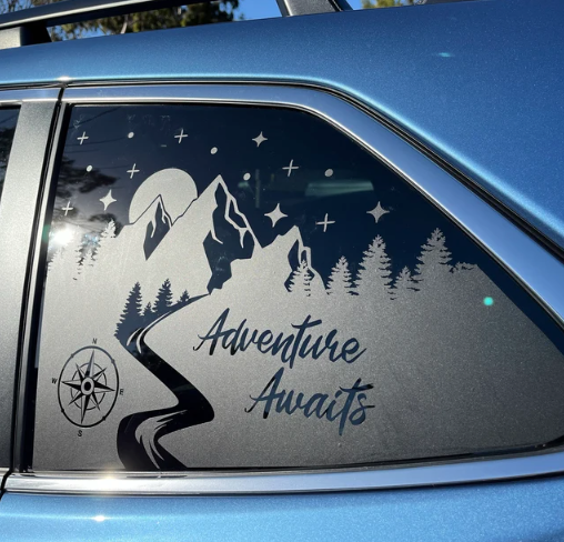 Adventure Awaits Decal – Moon, Stars & Compass Design Vinyl Decal – Fits Forester Quarter Window (2009–2026)