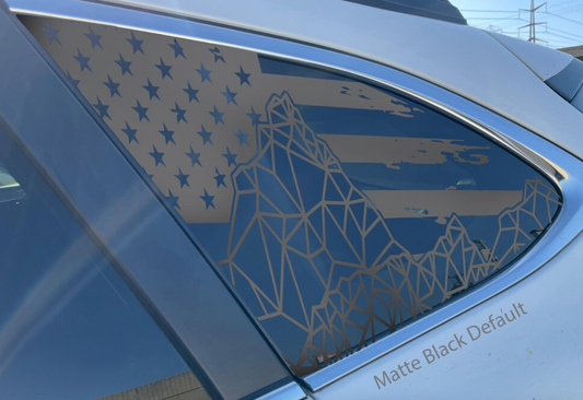 American Flag & Geometric Mountain Decal – Fits Outback-Style Rear Quarter Window (2010–2025)