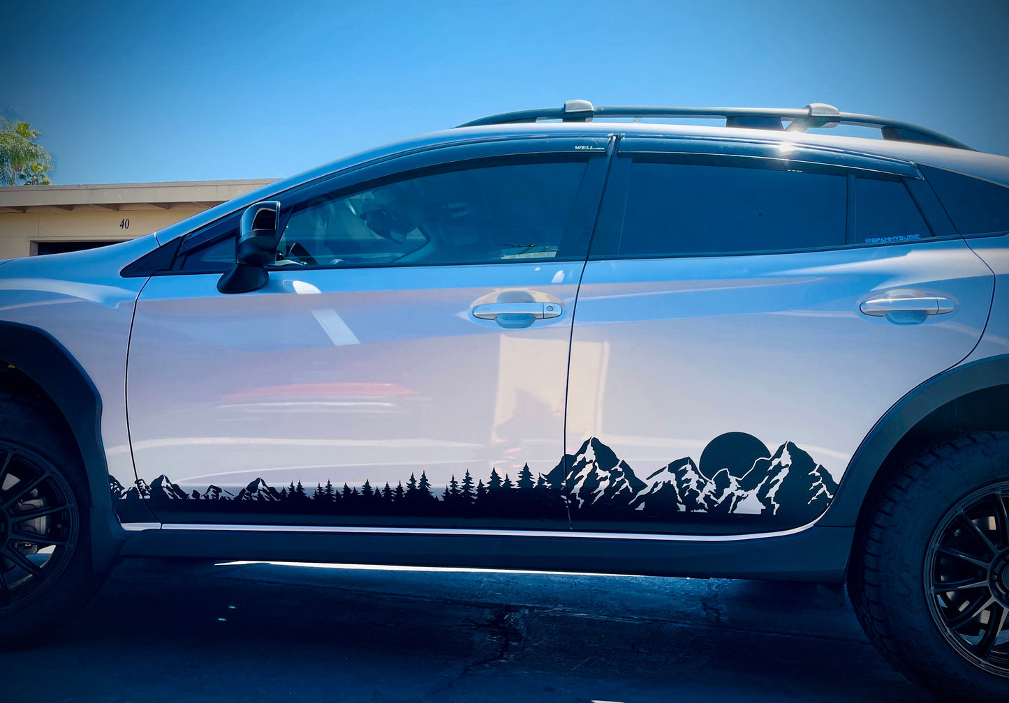 Sun Mountain Trees Side Panel Decal – Universal Fit for SUVs, Trucks & Cars