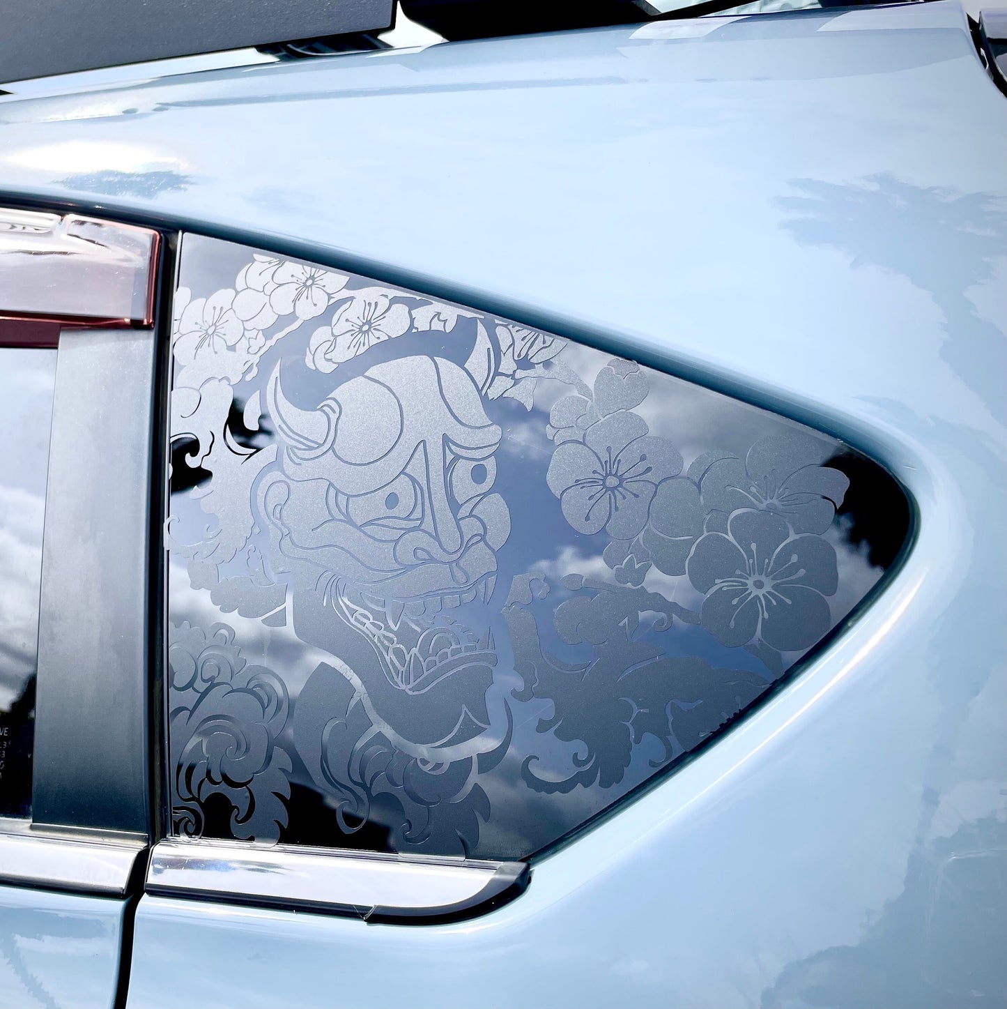 Oni Demon Cherry Blossom Quarter Window Decal – Compatible with Subaru Crosstrek (2012–2027)