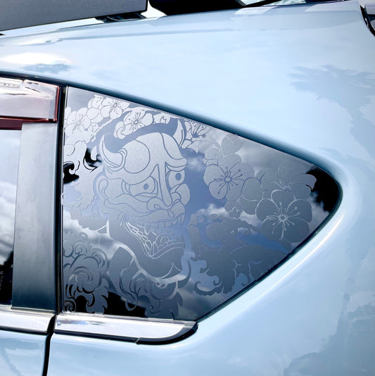 Oni Demon Cherry Blossom Quarter Window Decal – Compatible with Subaru Crosstrek (2012–2027)