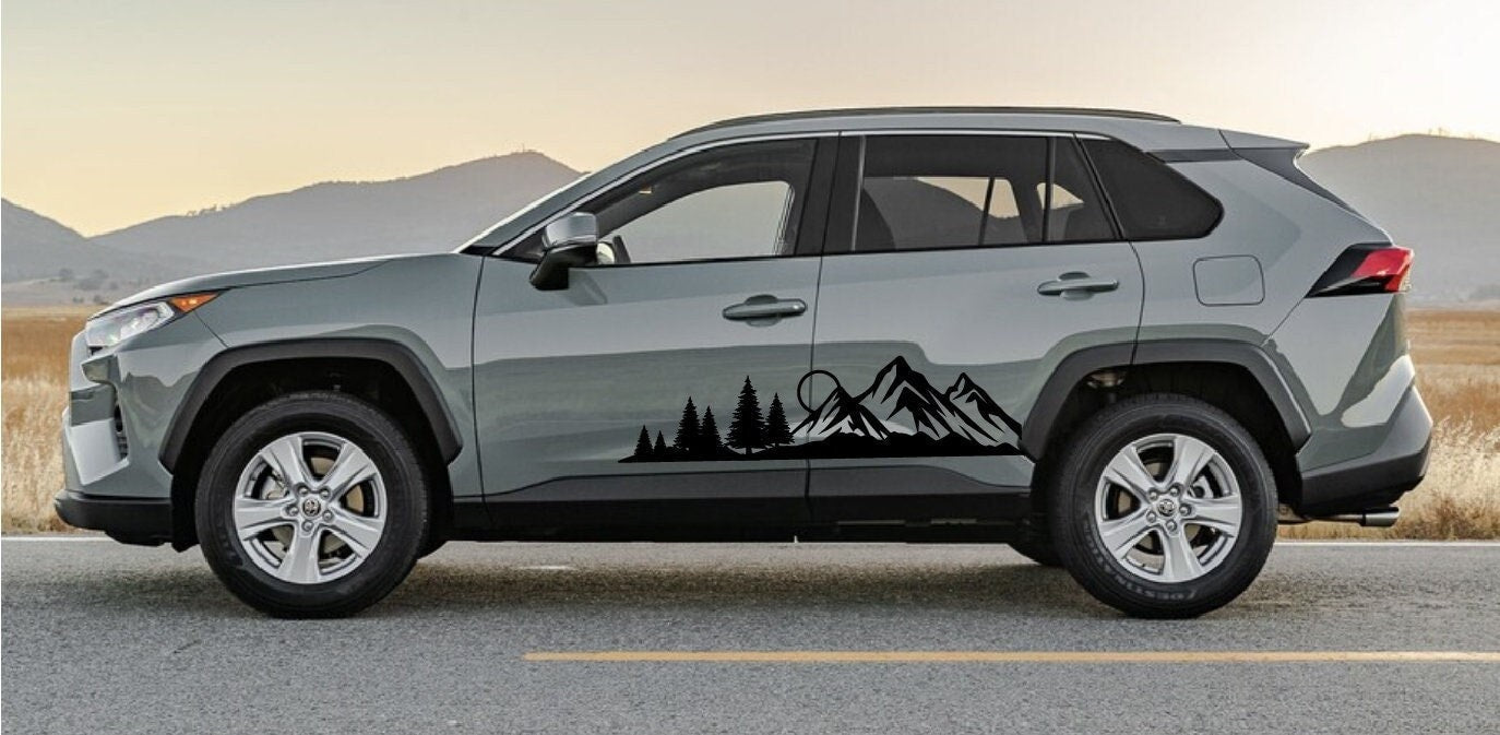 Mountain Forest Side Panel Decal – Sun & Trees Graphic