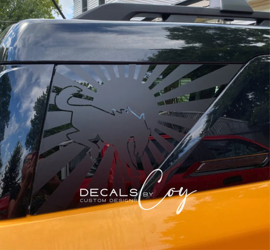 Rising Sunrise Horse Quarter Window Decal – Compatible with Ford Bronco Sport (2021–2027)