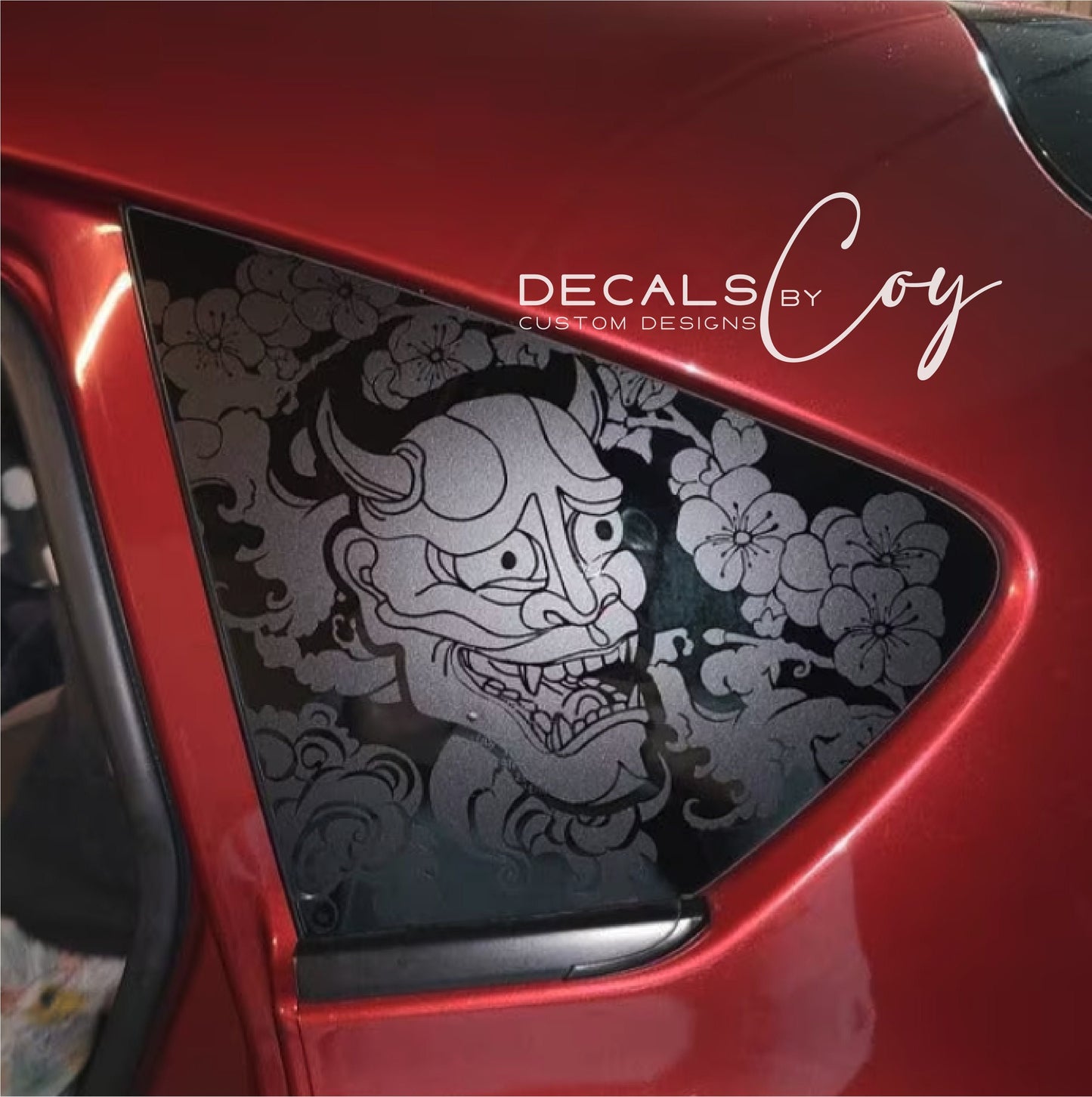 Oni Demon Cherry Blossom Quarter Window Decal – Compatible with Subaru Crosstrek (2012–2027)