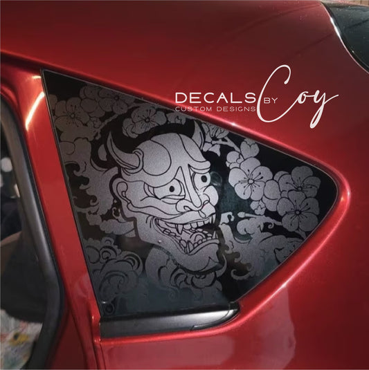 Oni Demon Cherry Blossom Quarter Window Decal – Compatible with Subaru Crosstrek (2012–2027)