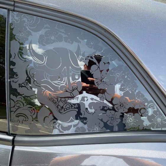 Oni Demon Cherry Blossom Quarter Window Decal – Compatible with Dodge Challenger (2008–2024)