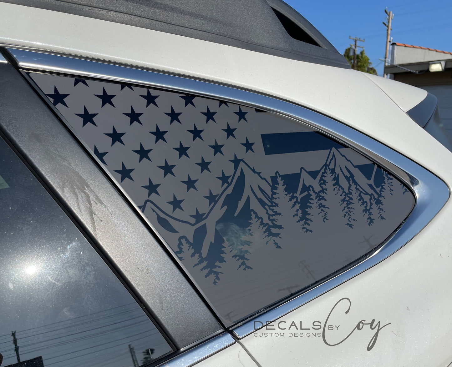Patriotic American Flag Mountain Trees Quarter Window Decal – Compatible with Subaru Outback (2010–2026)