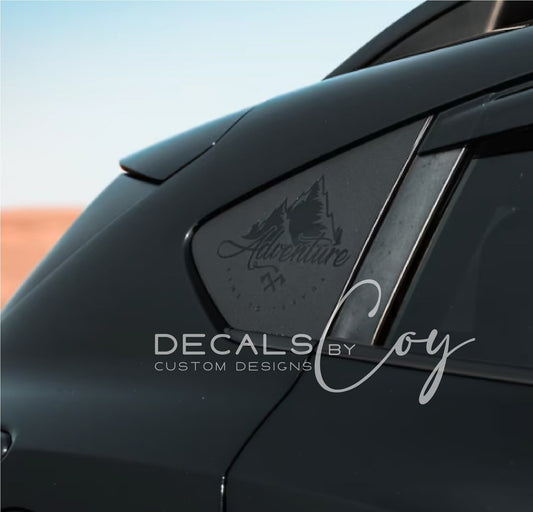 Travel Adventure Mountain Axe Quarter Window Decal Compatible with Subaru Crosstrek 2012–2027