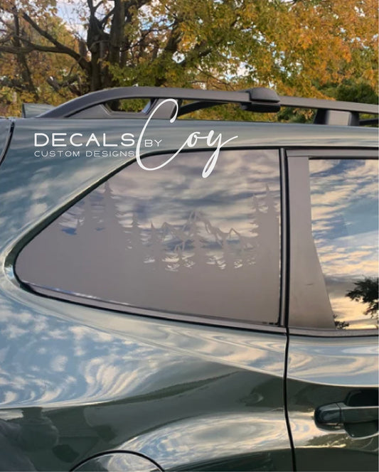 Mountain & Trees Quarter Window Decal – Compatible with Subaru Forester (2009–2027)