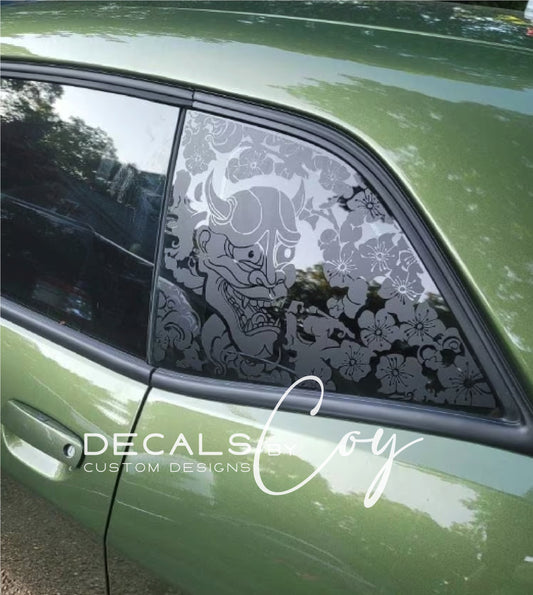 Oni Demon Cherry Blossom Quarter Window Decal – Compatible with Dodge Challenger (2008–2024)