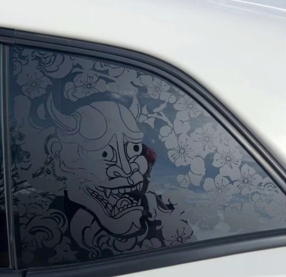 Oni Demon Cherry Blossom Quarter Window Decal – Compatible with Dodge Challenger (2008–2024)
