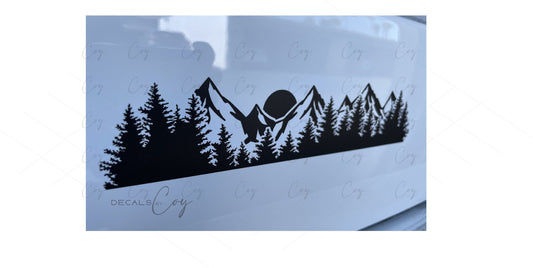 Sun Mountain & Fir Tree Vinyl Decal – Waterproof Sticker for Cars, Trucks & SUVs
