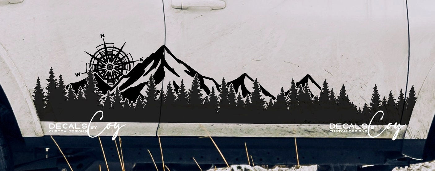 Compass Mountain Tree Side Panel Decal – Large Format