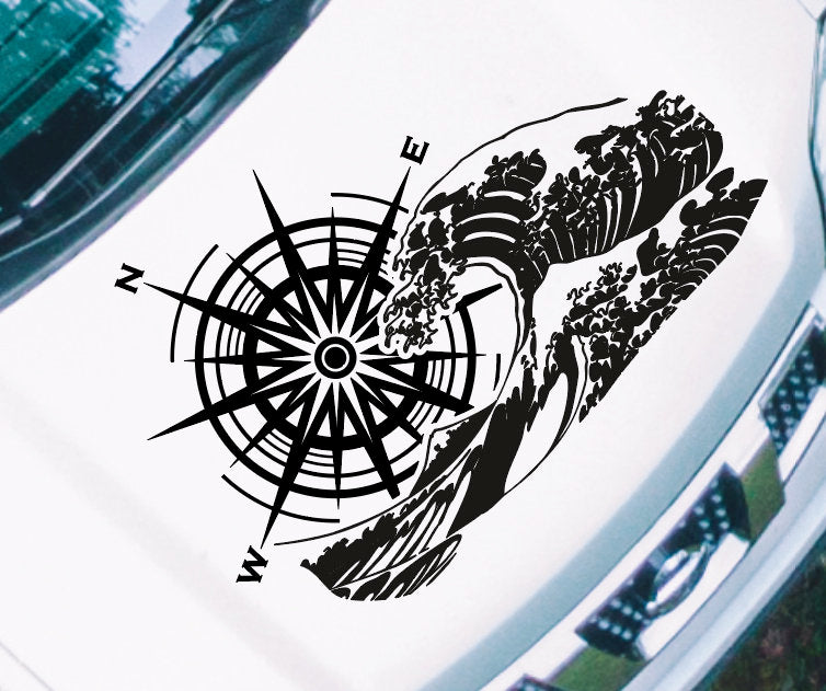Compass Ocean Wave Hood Decal