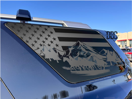 American Flag Horses & Mountains Quarter Window Decal – Compatible with Toyota 4Runner (2010–2027)