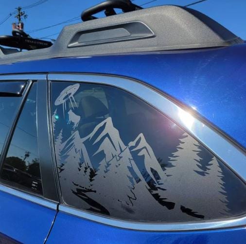 UFO Cow Mountain Trees Quarter Window Decal – Compatible with Subaru Outback (2010–2027)
