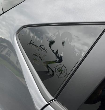 Adventure Awaits with Camera Quarter Window Decal – Compatible with Subaru Crosstrek (2012–2027)