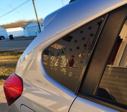 American Flag Mountain Trees Quarter Window Decal – Compatible with Subaru Crosstrek (2012–2026)