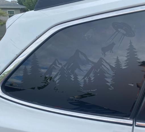 UFO Cow Mountain Trees Quarter Window Decal – Compatible with Subaru Outback (2010–2027)