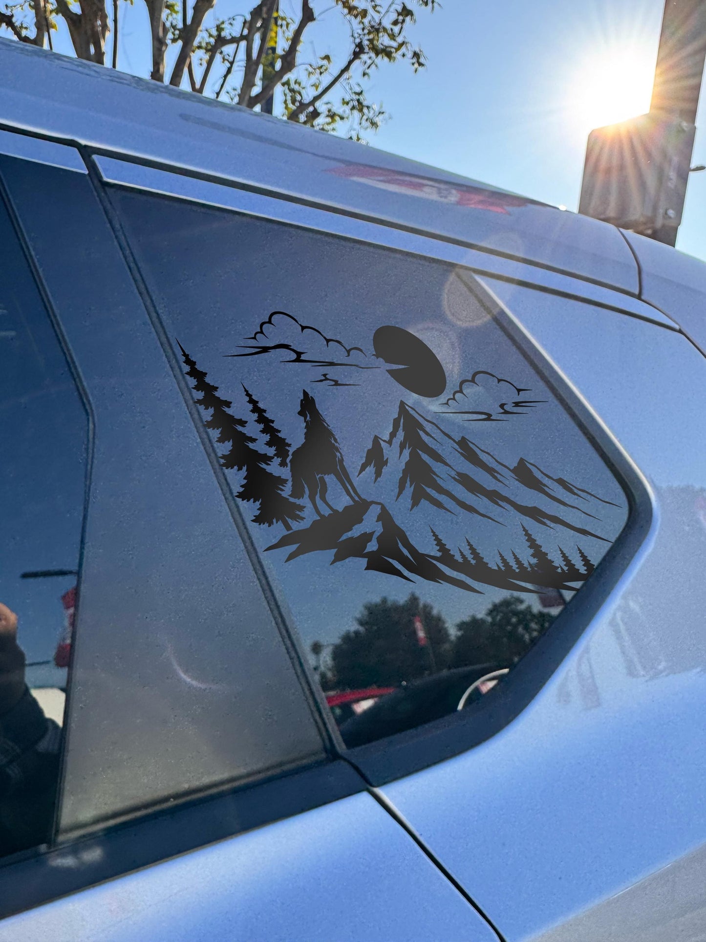 Wolf Howling Mountain Quarter Window Decal Compatible with Nissan Rogue 2021–2026