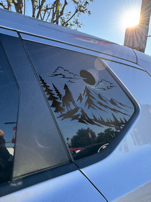 Wolf Howling Mountain Quarter Window Decal Compatible with Nissan Rogue 2021–2026
