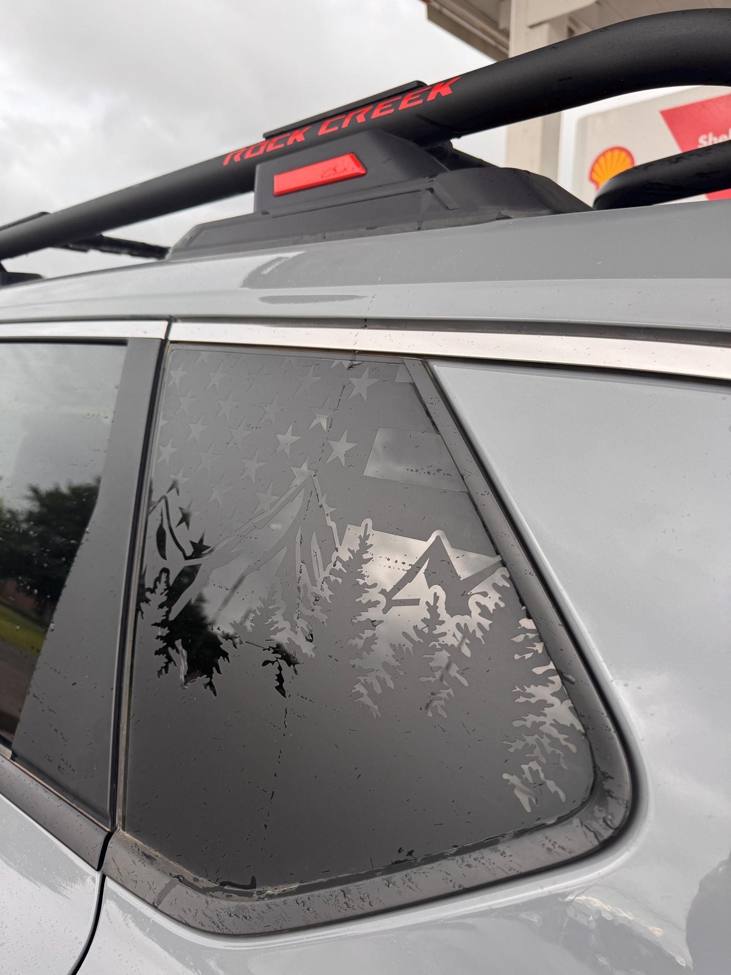 American Flag Mountain Quarter Window Decal – Compatible with Nissan Rogue (2021–2026)