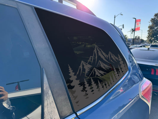 Mountain Camping Quarter Window Decal Compatible with Subaru Forester 2009–2027