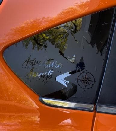 Adventure Awaits Mountain Sun Quarter Window Decal Compatible with Subaru Crosstrek 2012–2027
