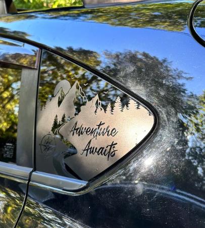 Adventure Awaits Mountain Sun Quarter Window Decal Compatible with Subaru Crosstrek 2012–2027