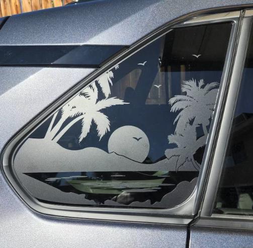 Tropical Beach Sunset Quarter Window Decal – Compatible with Toyota RAV4 (2019–2027)