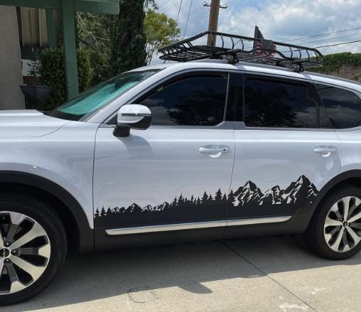 Mountain Adventure Side Panel Decal – Forest Landscape Vinyl Graphic with Tree Silhouette