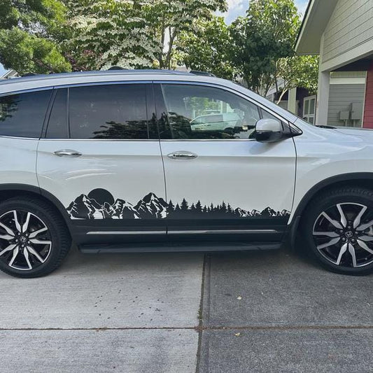 Sun Mountain Trees Side Panel Decal – Universal Fit for SUVs, Trucks & Cars