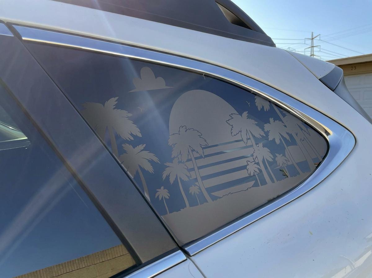 Summer Sunset Palm Trees Quarter Window Decal – Compatible with Subaru Outback (2010–2027)