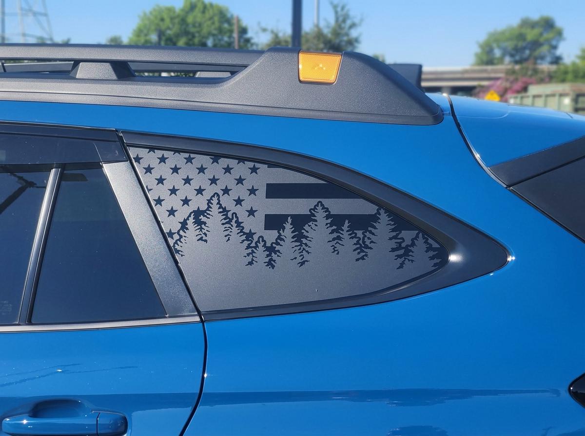 American Flag Pine Trees Quarter Window Decal Compatible with Subaru Outback 2010–2027