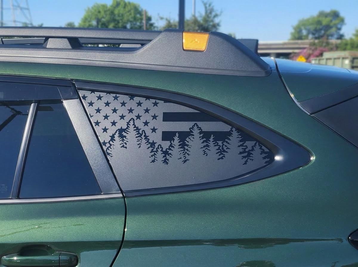 American Flag Pine Trees Quarter Window Decal Compatible with Subaru Outback 2010–2027