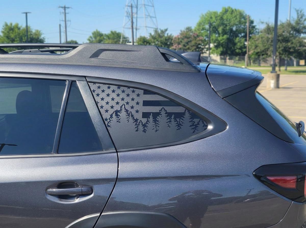 American Flag Pine Trees Quarter Window Decal Compatible with Subaru Outback 2010–2027