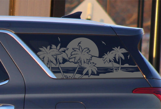 Beach Sunset Palm Tree Quarter Window Decal – Compatible with Hyundai Palisade (2020–2025)
