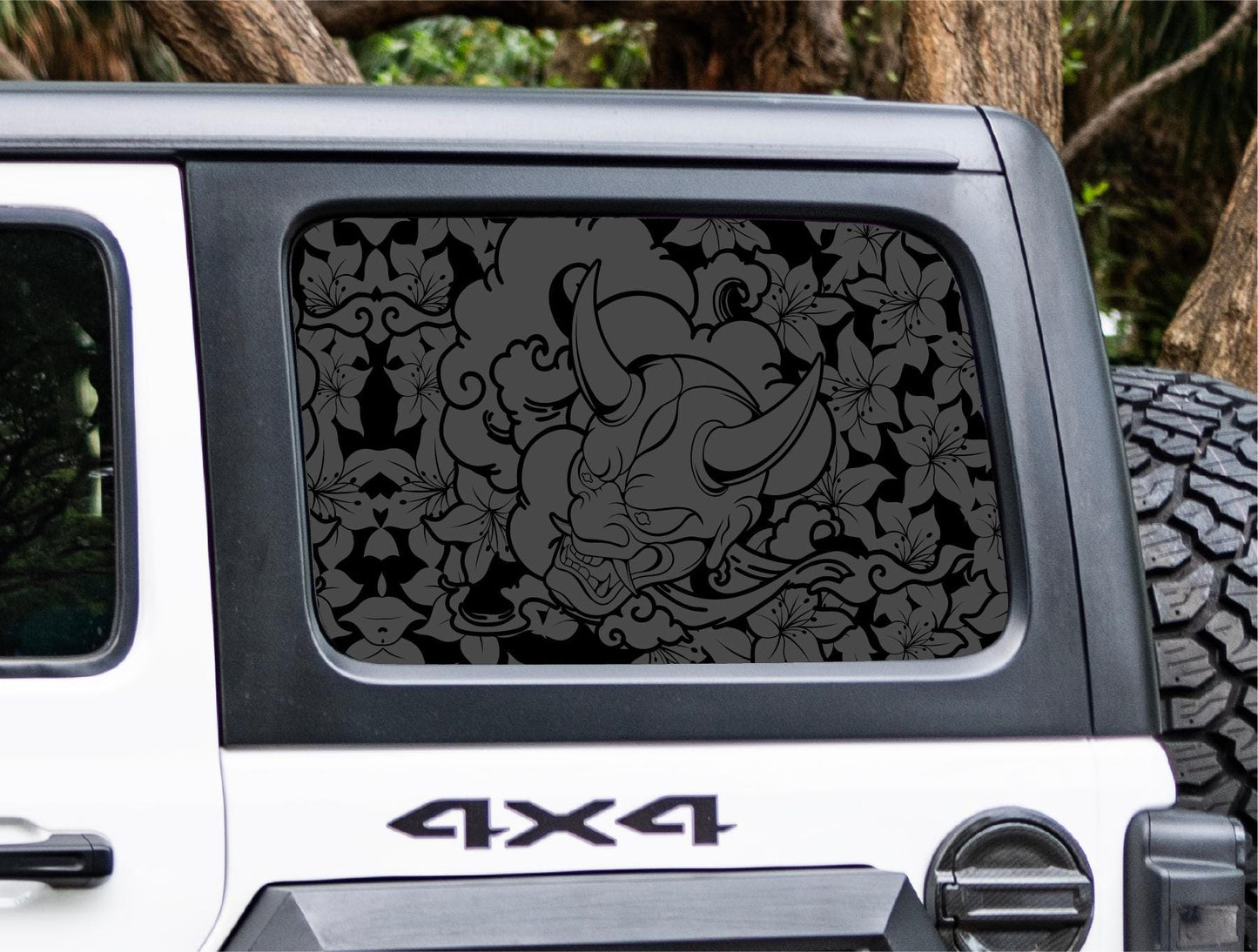 Oni Demon Hannya Quarter Window Decal – Compatible with Jeep Wrangler JK (2007–2018)