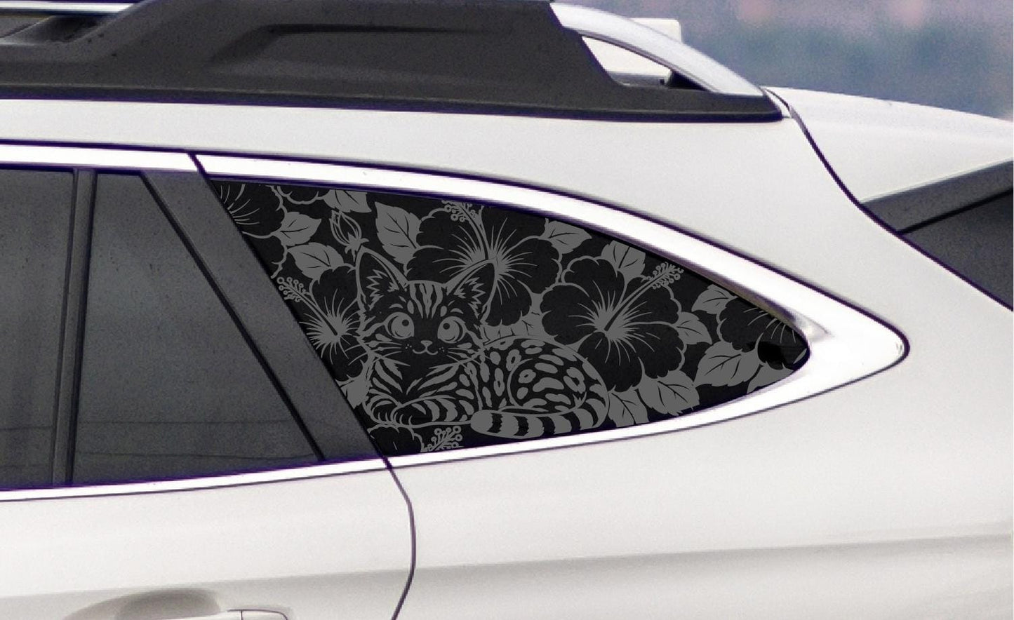 Chibi Bengal Cat Hibiscus Quarter Window Decal – Compatible with Subaru Outback (2010–2027)