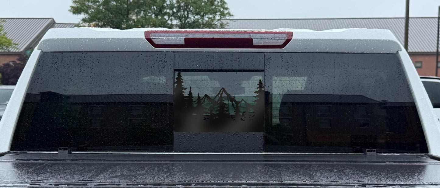 Mountain Trees Rear Sliding Window Decal – Universal Truck Fit