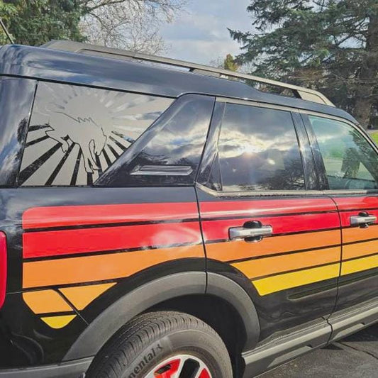 Rising Sunrise Horse Quarter Window Decal – Compatible with Ford Bronco Sport (2021–2027)