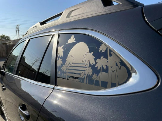 Summer Sunset Palm Trees Quarter Window Decal – Compatible with Subaru Outback (2010–2027)