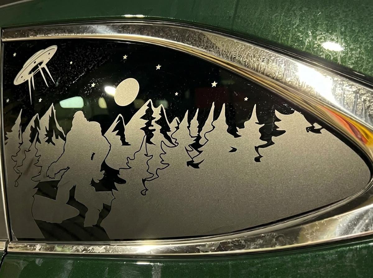 Bigfoot UFO Quarter Window Decal – Compatible with Subaru Outback (2010–2027)