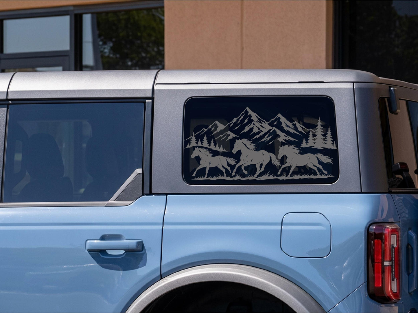 Wild Horses Mountain Quarter Window Decal – Compatible with Ford Bronco Outer Banks (OBX) 4-Door (2021–2027)