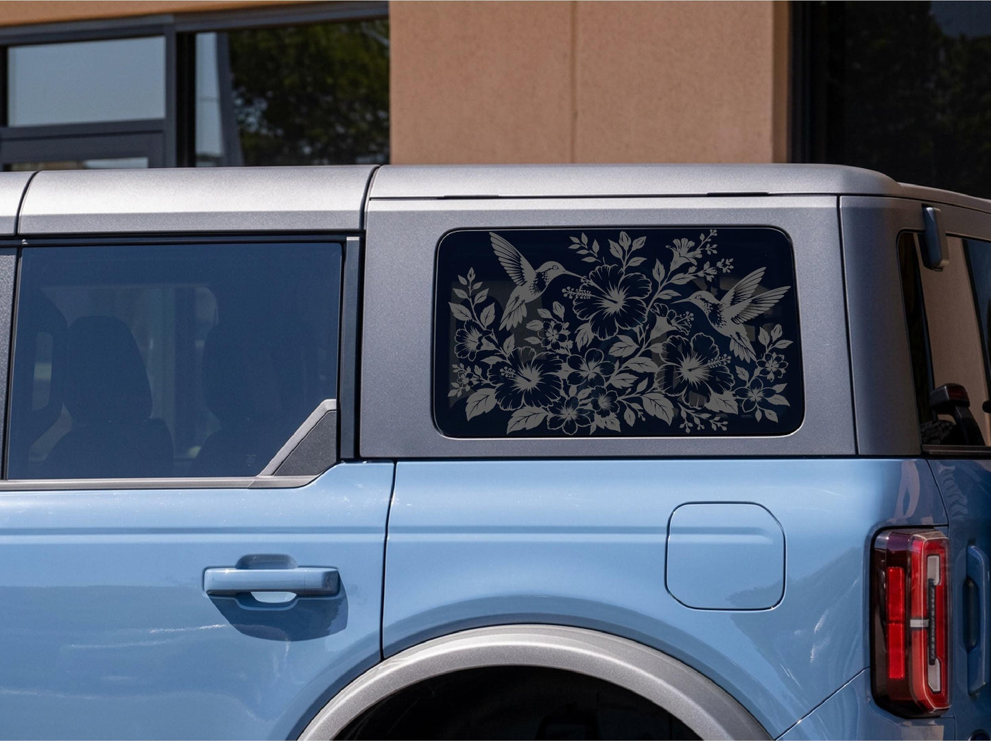 Car Decal Hummingbird Hibiscus Quarter Window Compatible With Ford Bronco 4-Door OBX 2021–2027 Floral Vinyl Sticker