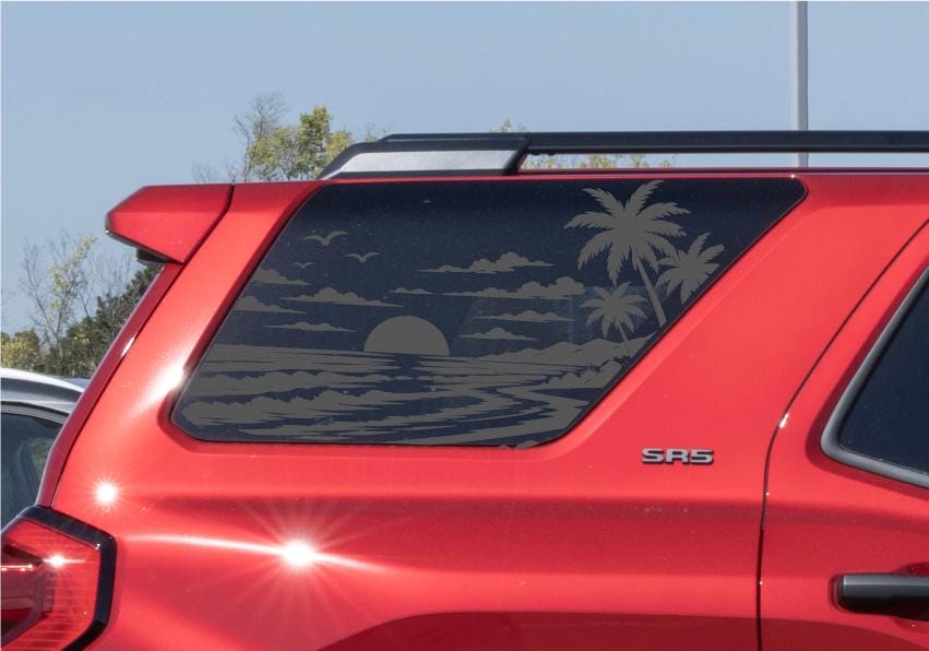 Beach Sunset Palm Tree Quarter Window Decal – Compatible with Toyota 4Runner (2010–2024)